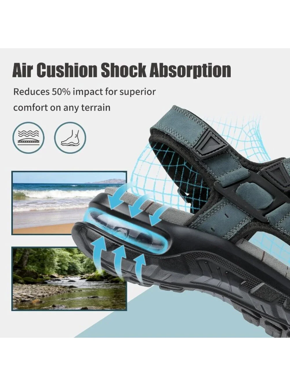 Men's Grey Athletic Sandal Adjustable Strap Non Slip Casual Walking Shoes
